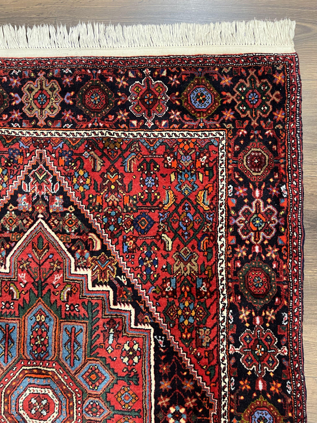 Fine Persian Bidjar Rug 3x5 ft, Ruby Red and Black, Geometric Medallion, Hand Knotted Semi Antique Oriental Bijar Carpet, Wool Area Rug, Tribal Rug