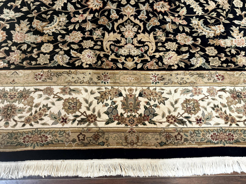Sino Persian Rug 9x12, Floral Medallion, Black and Ivory, Elegant