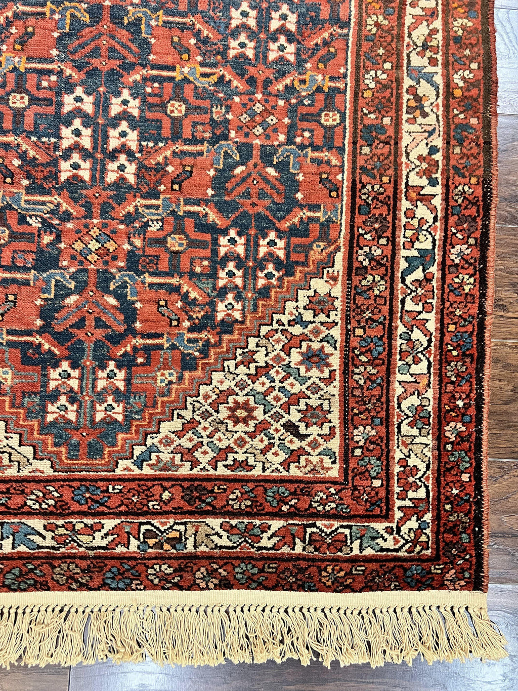 Persian Malayer Rug 4x7, Tribal Rug, Geometric, Antique Oriental Carpet, Red Blue Cream, Boho Rug, Hand Knotted Wool Rug