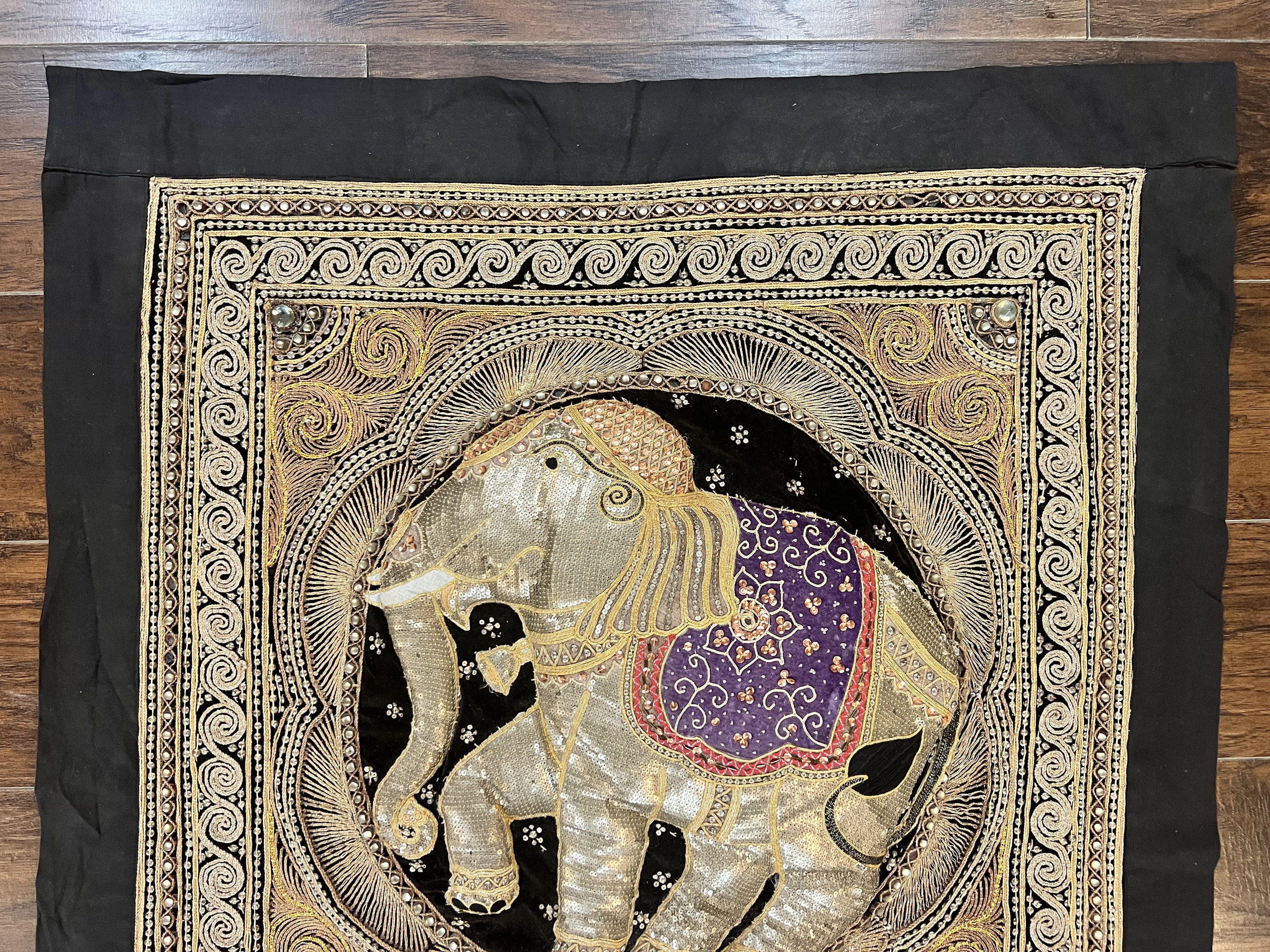 Indian Embroidery 3x3, Elephant Design, Detailed Needlepoint, Beadwork