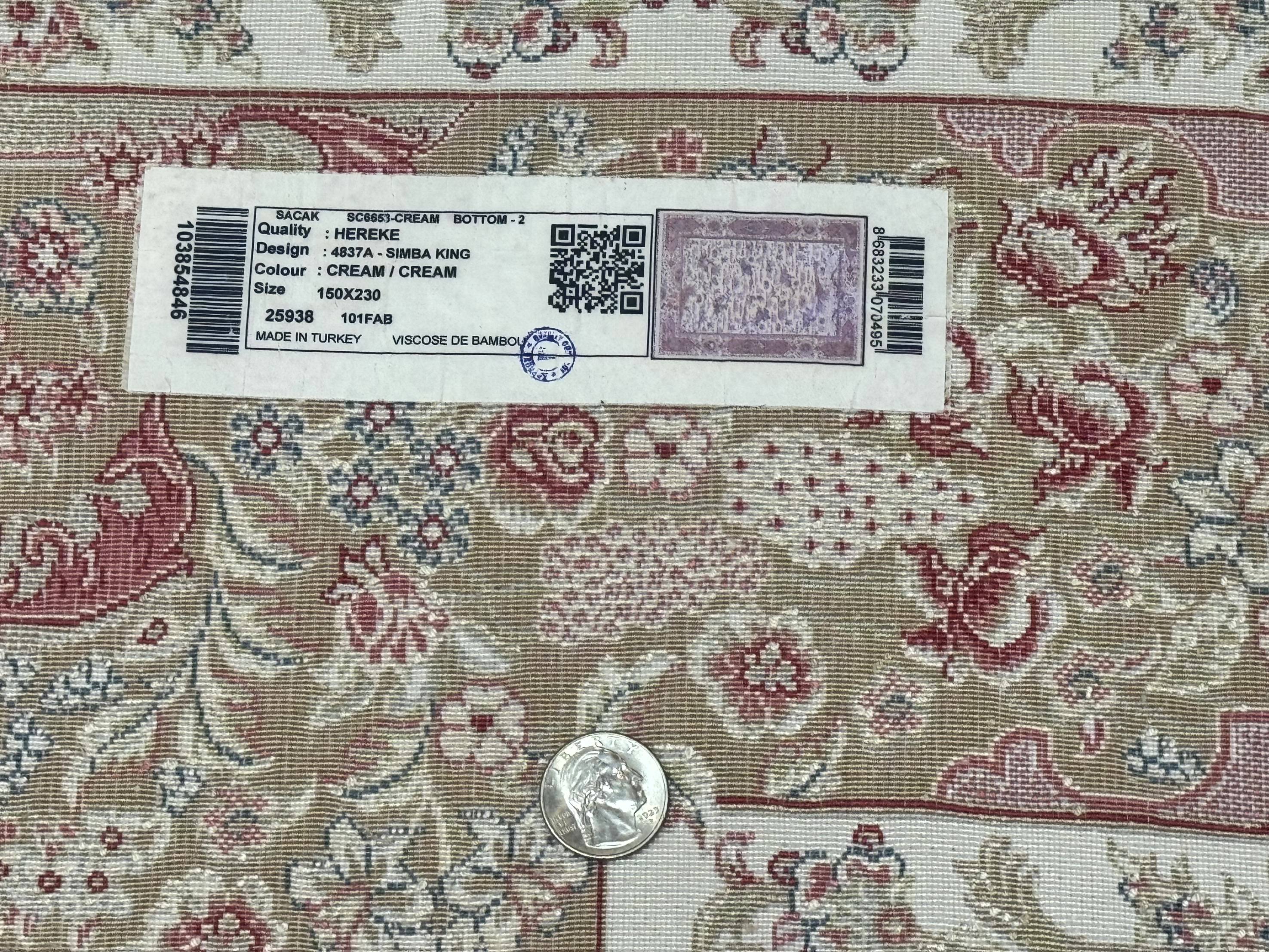 Turkish Silk Rug 5x8, Ivory, Hunting Design, Animal Pictorials, Bamboo Silk