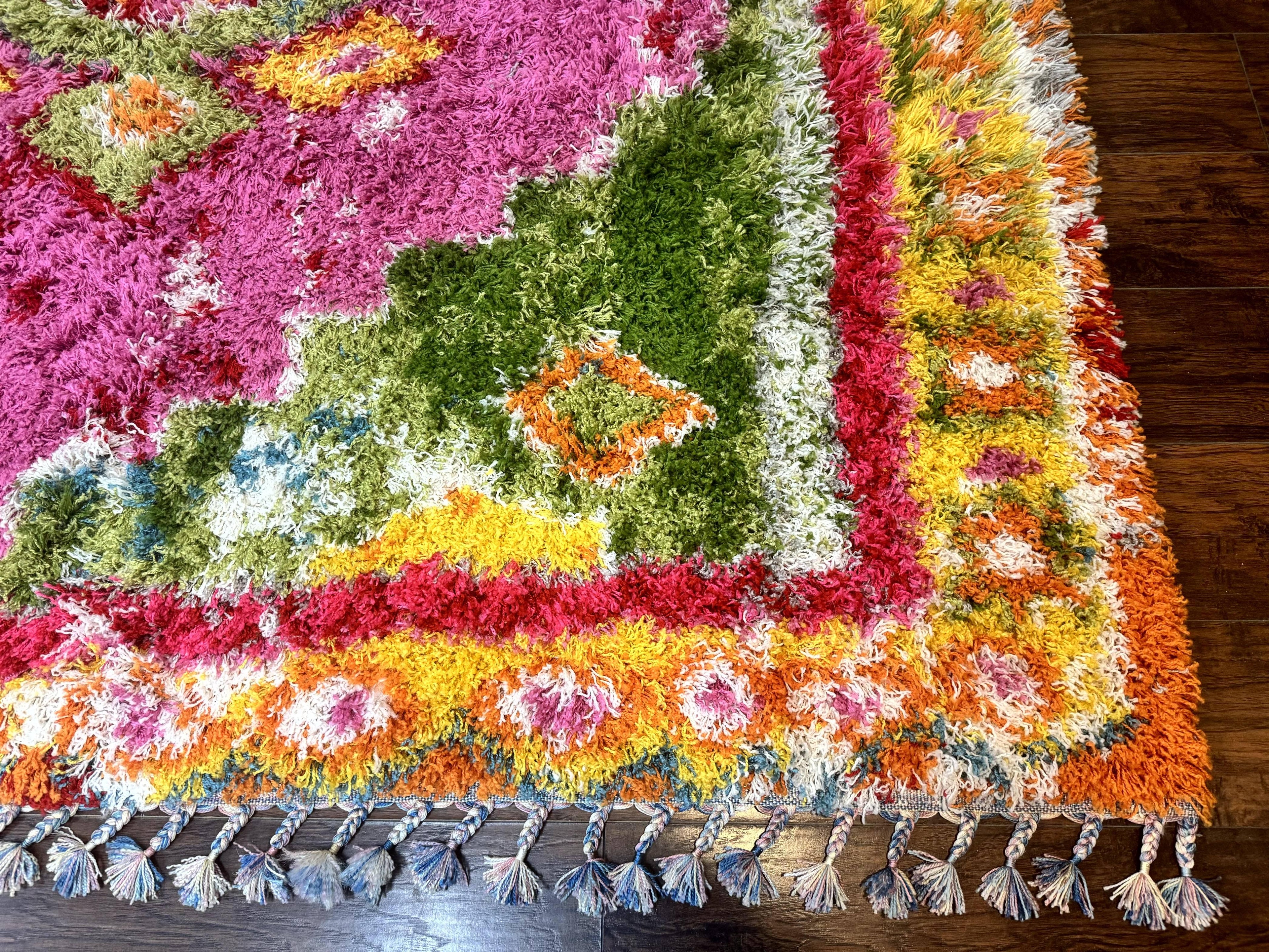 Colorful Shag Rug 8x10, Fuchsia and Multicolor