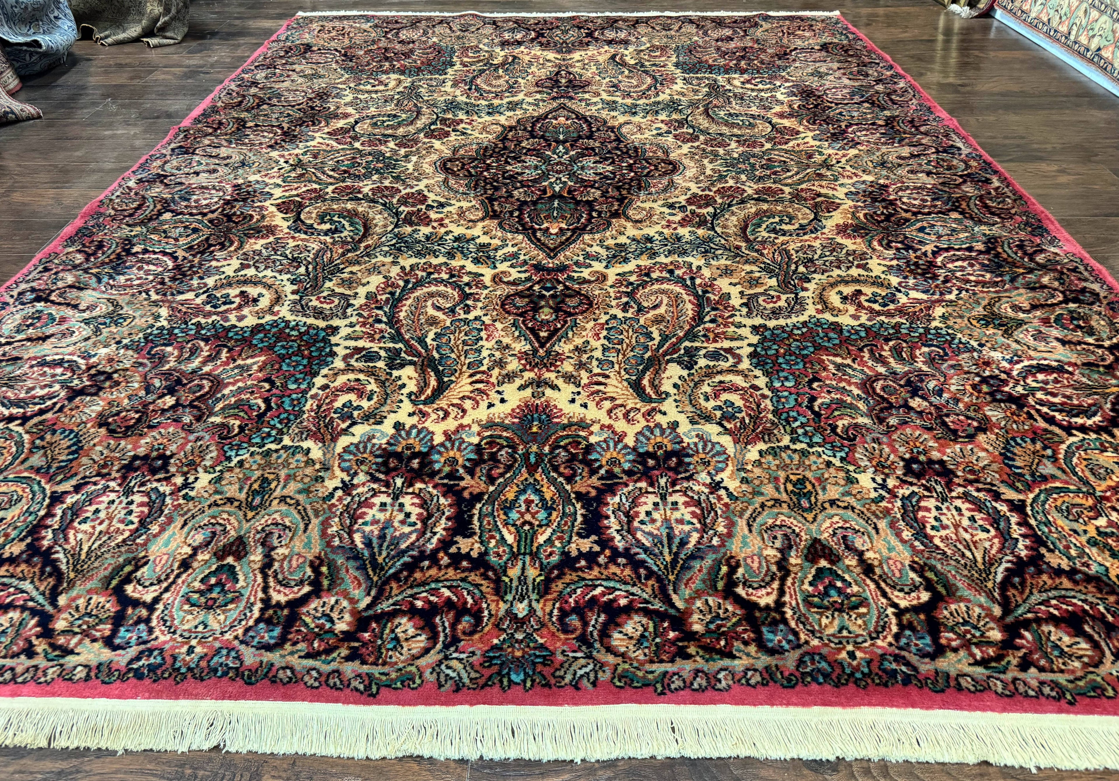 Antique Karastan Kirman Rug 8.8 x 12, Imperial Karastan #1427, Ivory Kirman