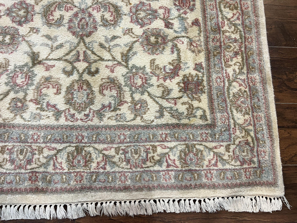 Indo Persian Rug 4x6, Vintage Handmade Wool Carpet, Floral Allover Pattern, Beige, Pair A
