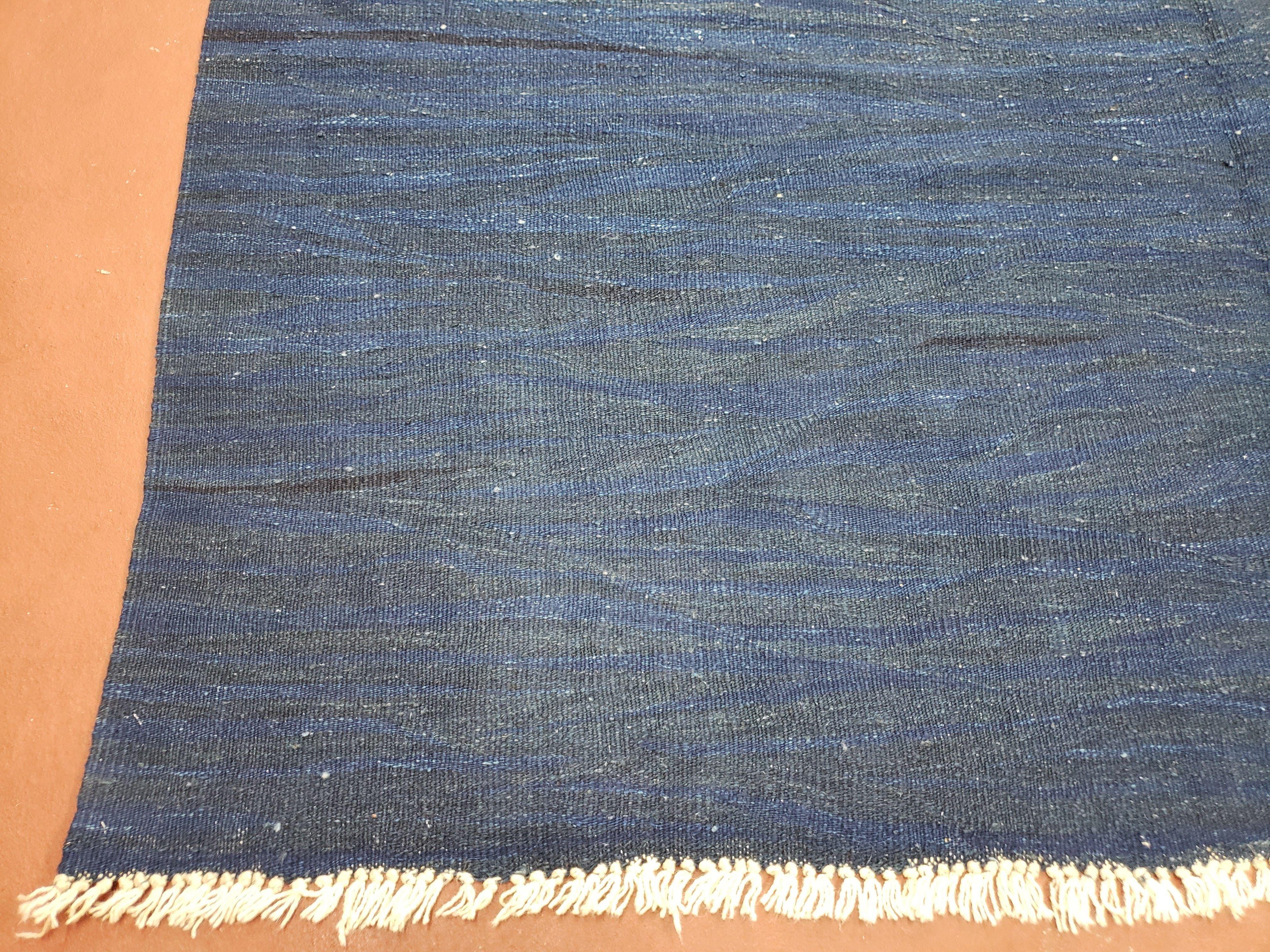 Large Blue Turkish Kilim Rug 7x10, Handmade, Wool