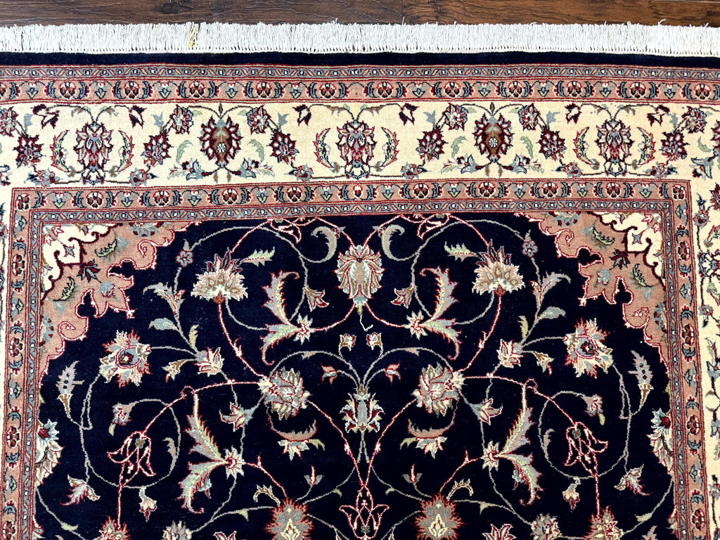 Navy Blue Pak Persian Rug 6x10, Floral Medallion, Traditional Persian Area Rug, Fine 240 KPSI