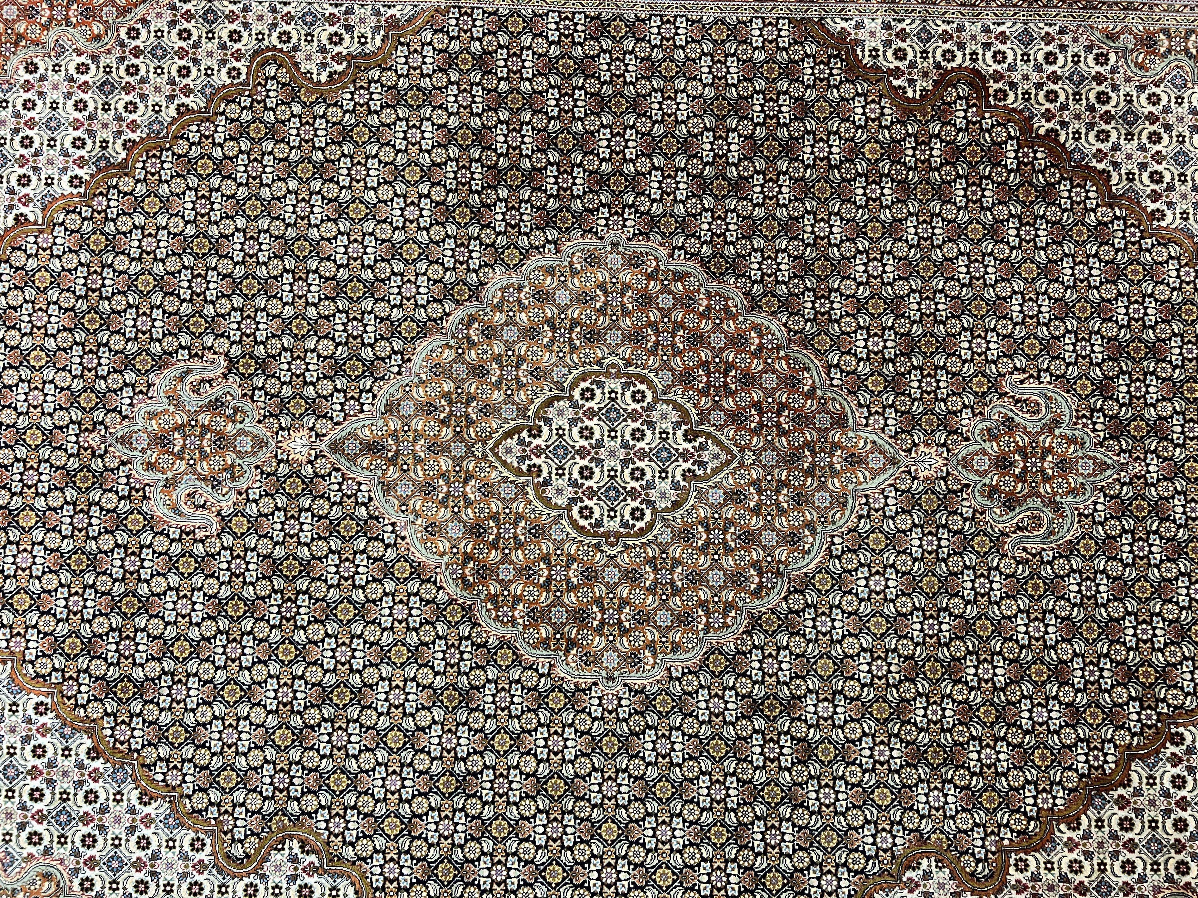 Wonderful Persian Tabriz Rug 7x10 ft, Very Fine 50 Raj 350 KPSI Oriental Carpet, Herati Mahi Pattern, Authentic Hand Knotted Handmade Wool Vintage