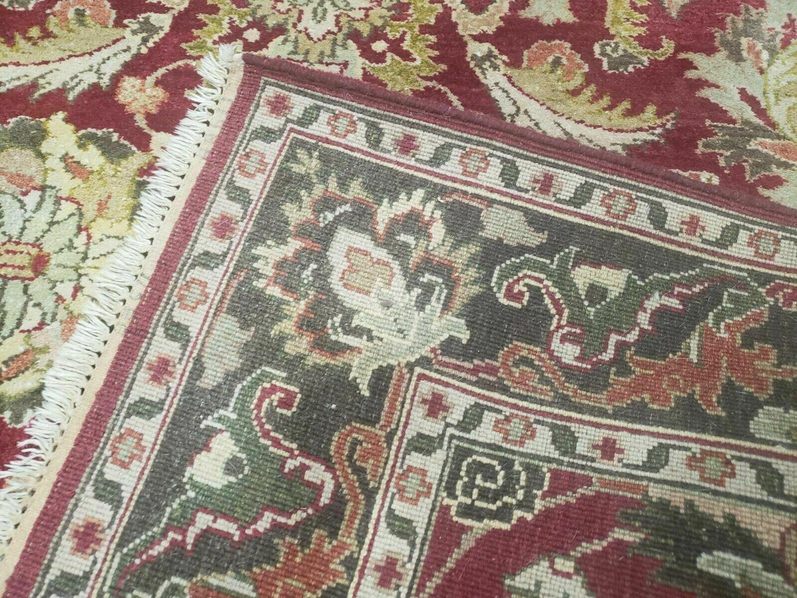 Indo Persian Rug 6x9, Hand Knotted Vintage Indian Sultanabad Agra Wool Rug, Handmade Oriental Carpet 6 x 9, Red Large Floral Design