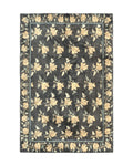 Tibetan Nepal Rug 6x9, Wool Hand Knotted Vintage Carpet 6 x 9, Dark Green & Golden Yellow, Floral Bouquets