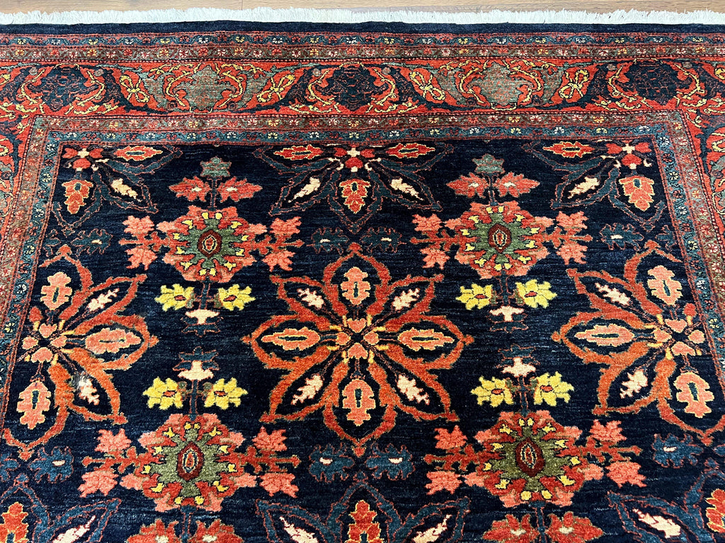 Wonderful Persian Rug 7x10, Navy Blue and Red, Allover Floral Pattern, Bidjar Carpet, Authentic Oriental Rug 7 x 10, Wool Hand Knotted Rug