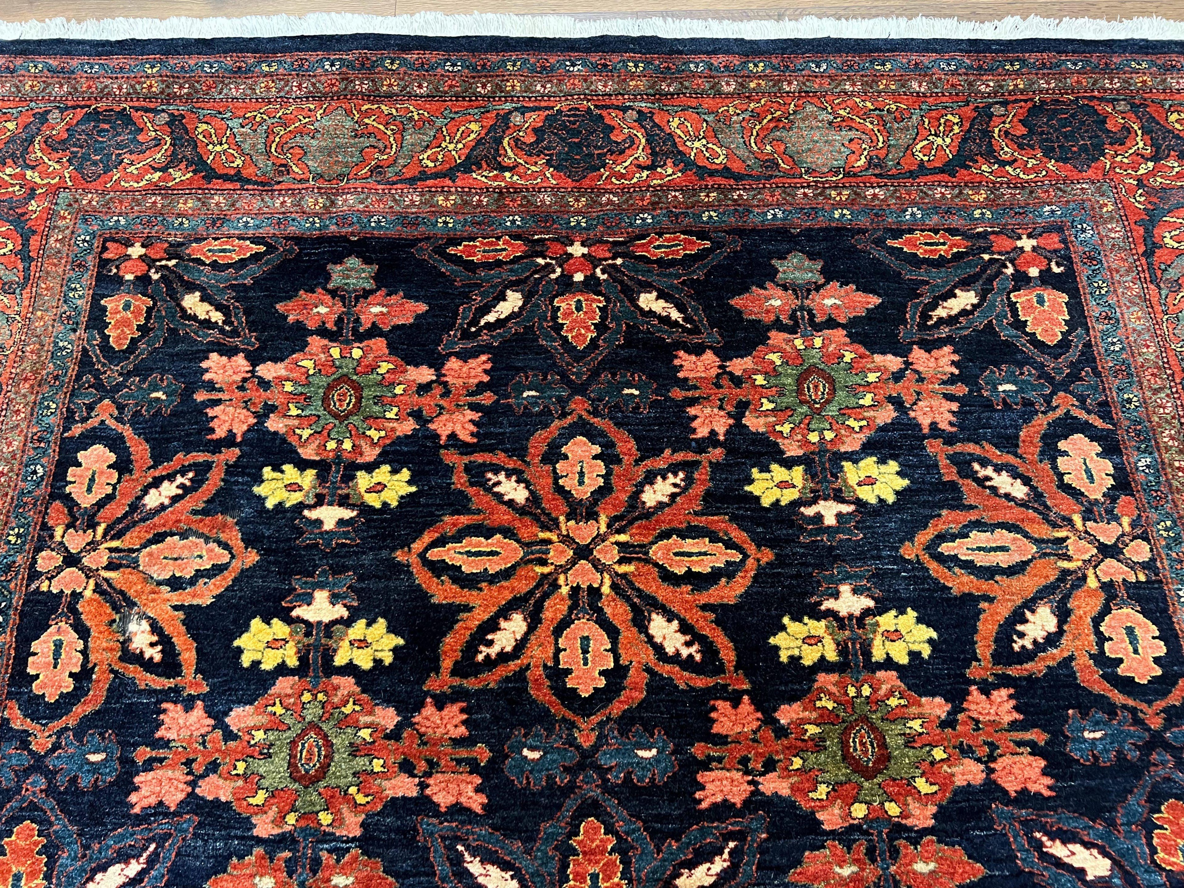 Wonderful Persian Rug 7x10, Navy Blue and Red, Allover Floral Pattern, Bidjar Carpet, Authentic Oriental Rug 7 x 10, Wool Hand Knotted Rug