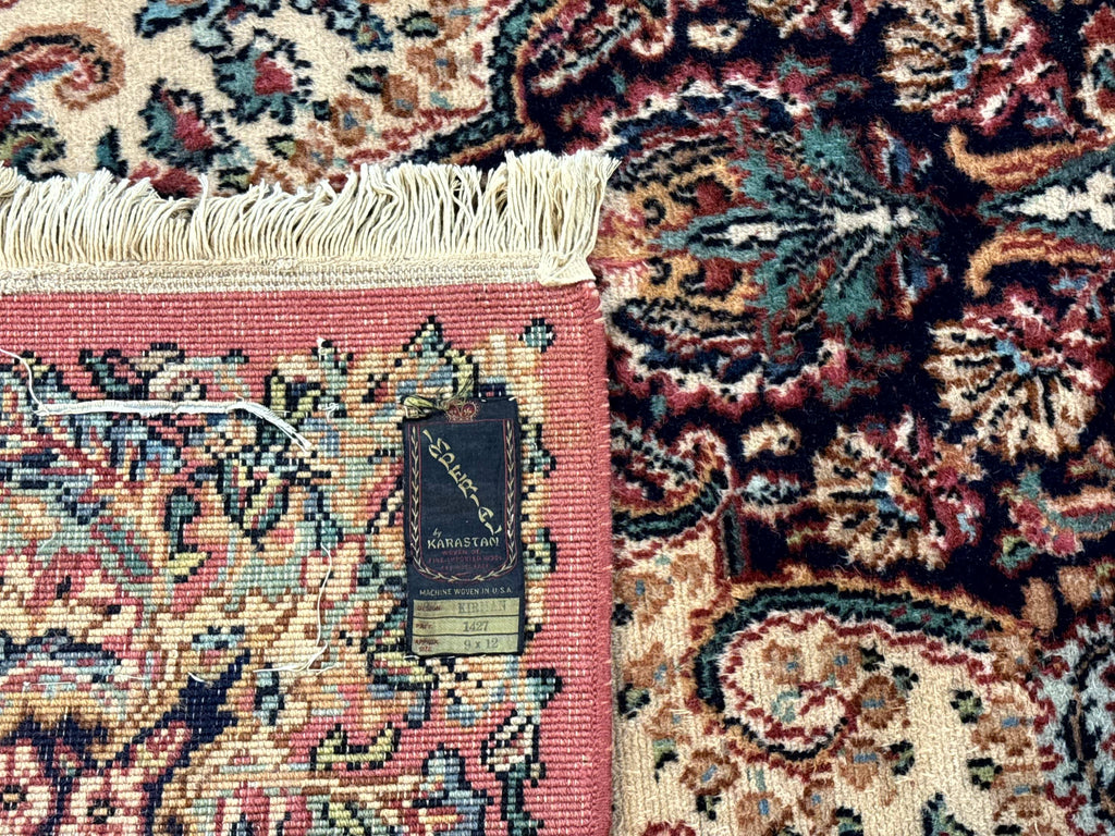 Antique Karastan Kirman Rug 8.8 x 12, Imperial Karastan #1427, Ivory Kirman