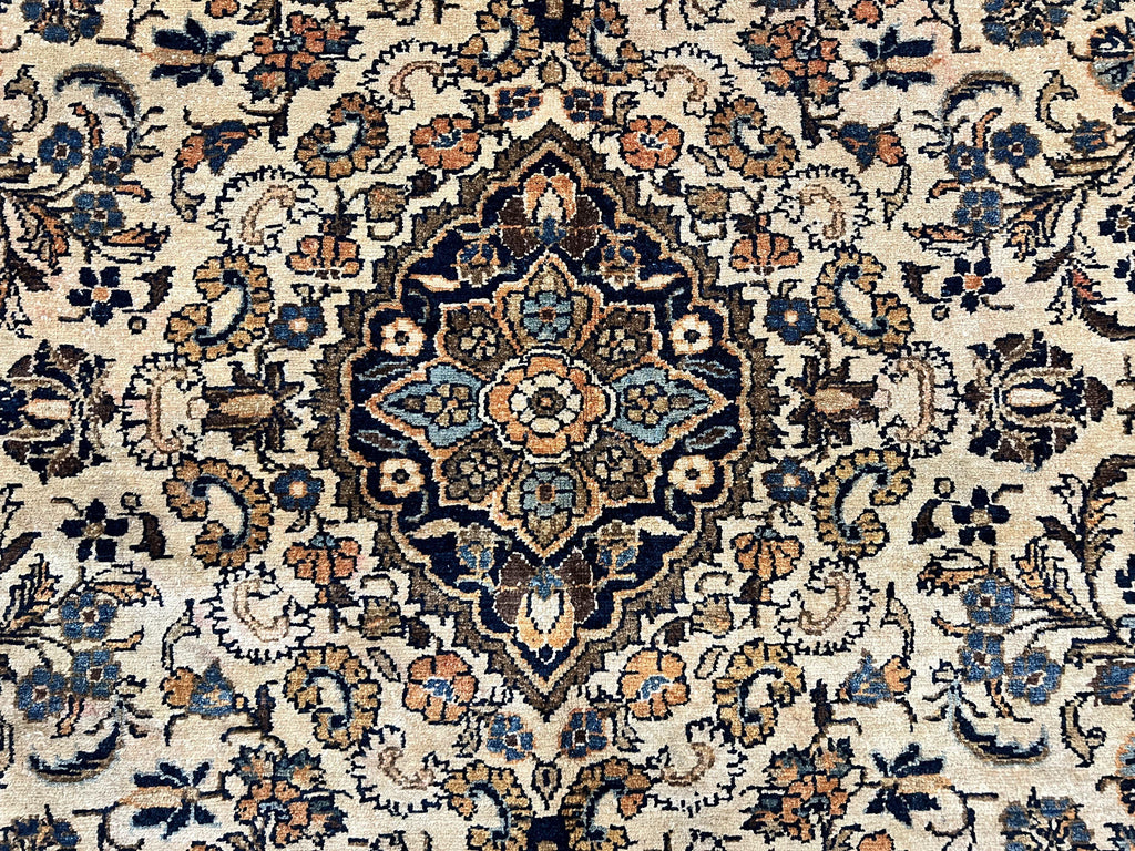Antique Persian Rug 9x11, Wool Handmade 1920s Oriental Carpet, Persian Hamadan Anjelas Rug, Cream Black, Floral Allover Oriental Rug 9 x 11 Room Sized Rug