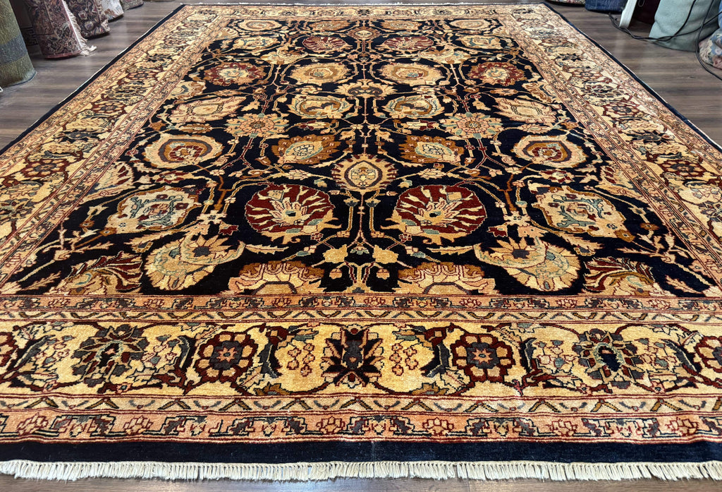 Pak Persian Bidjar Rug 10x13, Midnight Blue and Tan Pakistani Carpet