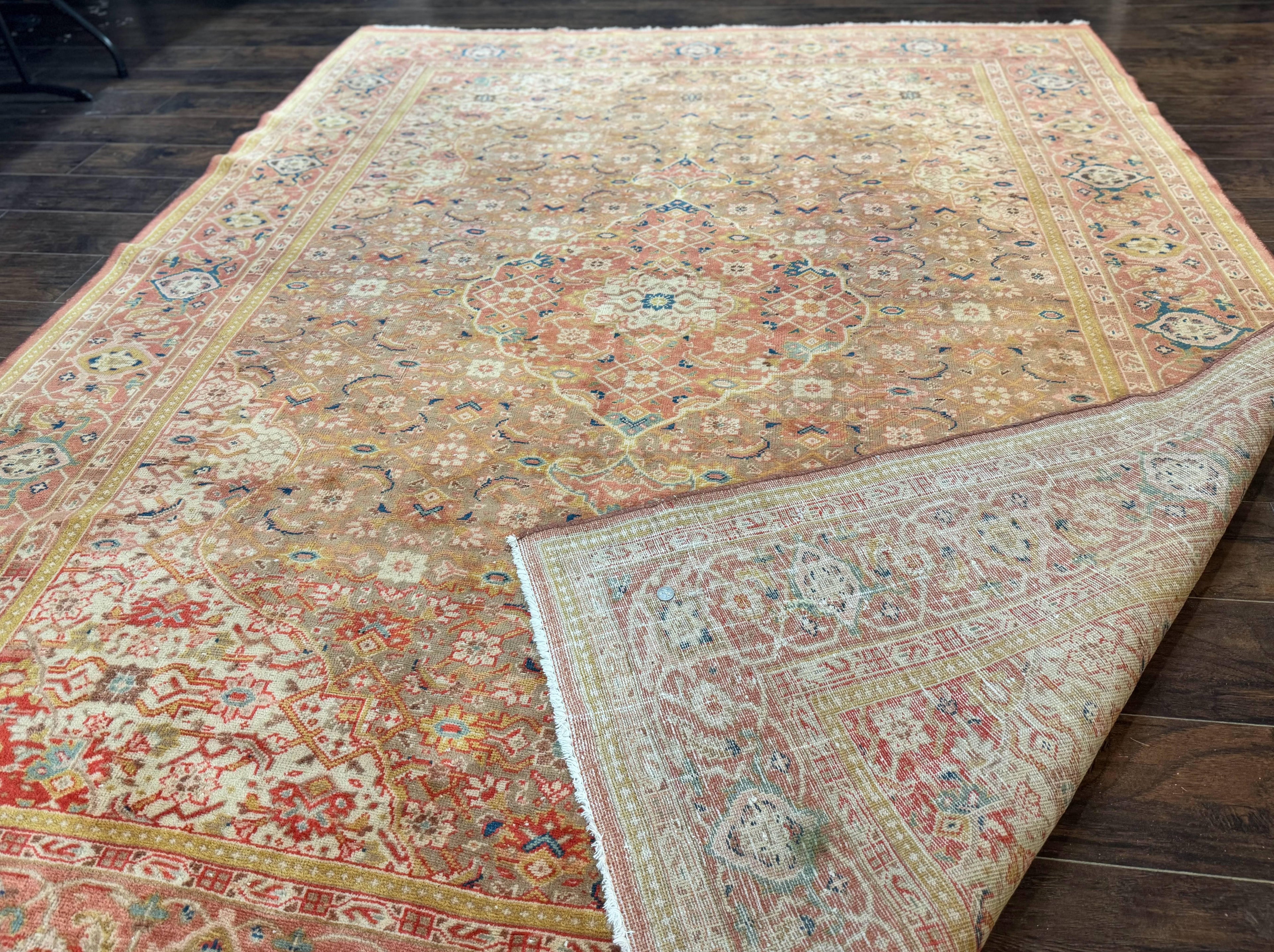 Antique Persian Tabriz Khoy Rug 8x10, Handmade Wool Carpet, Light Green Beige, Vintage Rug for Modern Home