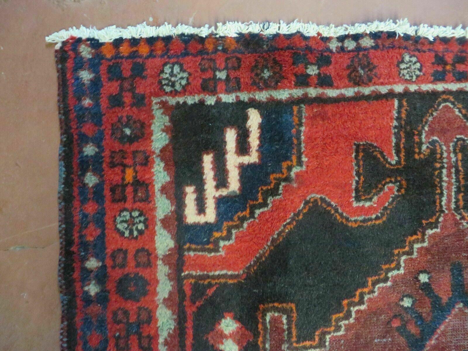 4' X 8' Antique Handmade India Geometric Oriental Tribal Wool Rug Red # 603