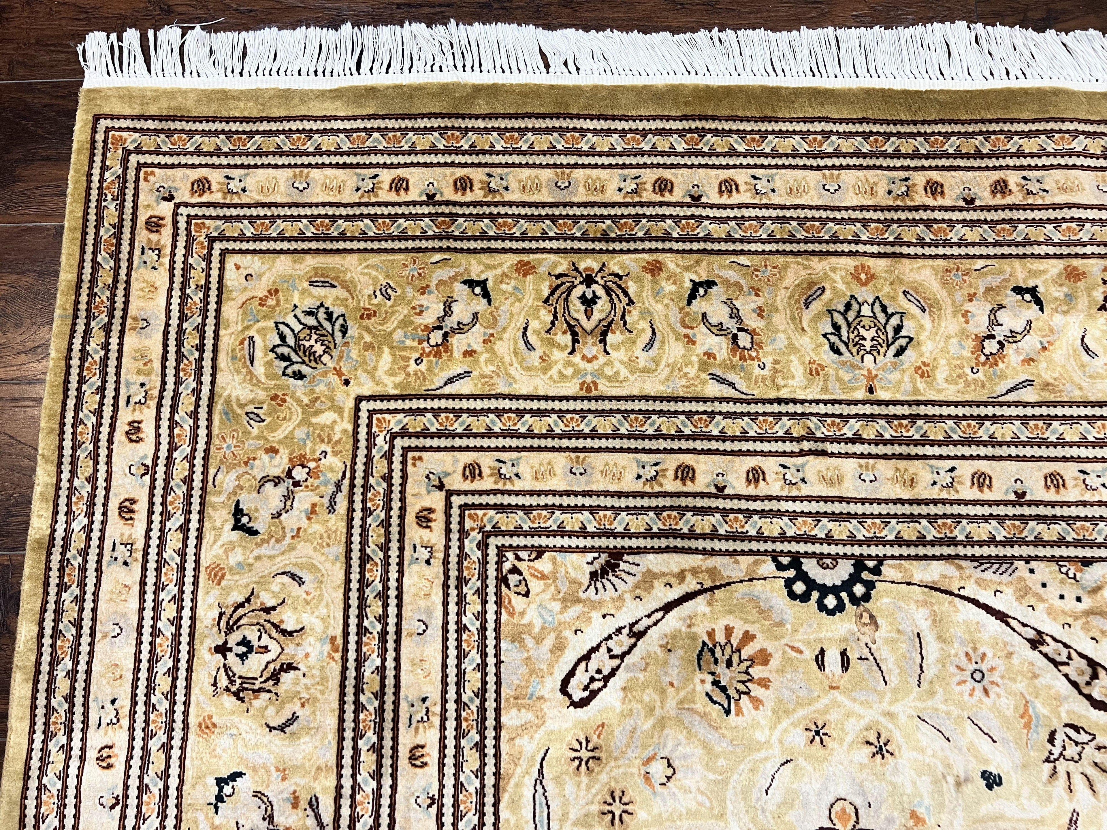 Pak Persian Rug 8x10, Wool Hand Knotted Vintage Carpet, Safavieh Rug, Gold Tan, 270 KPSI