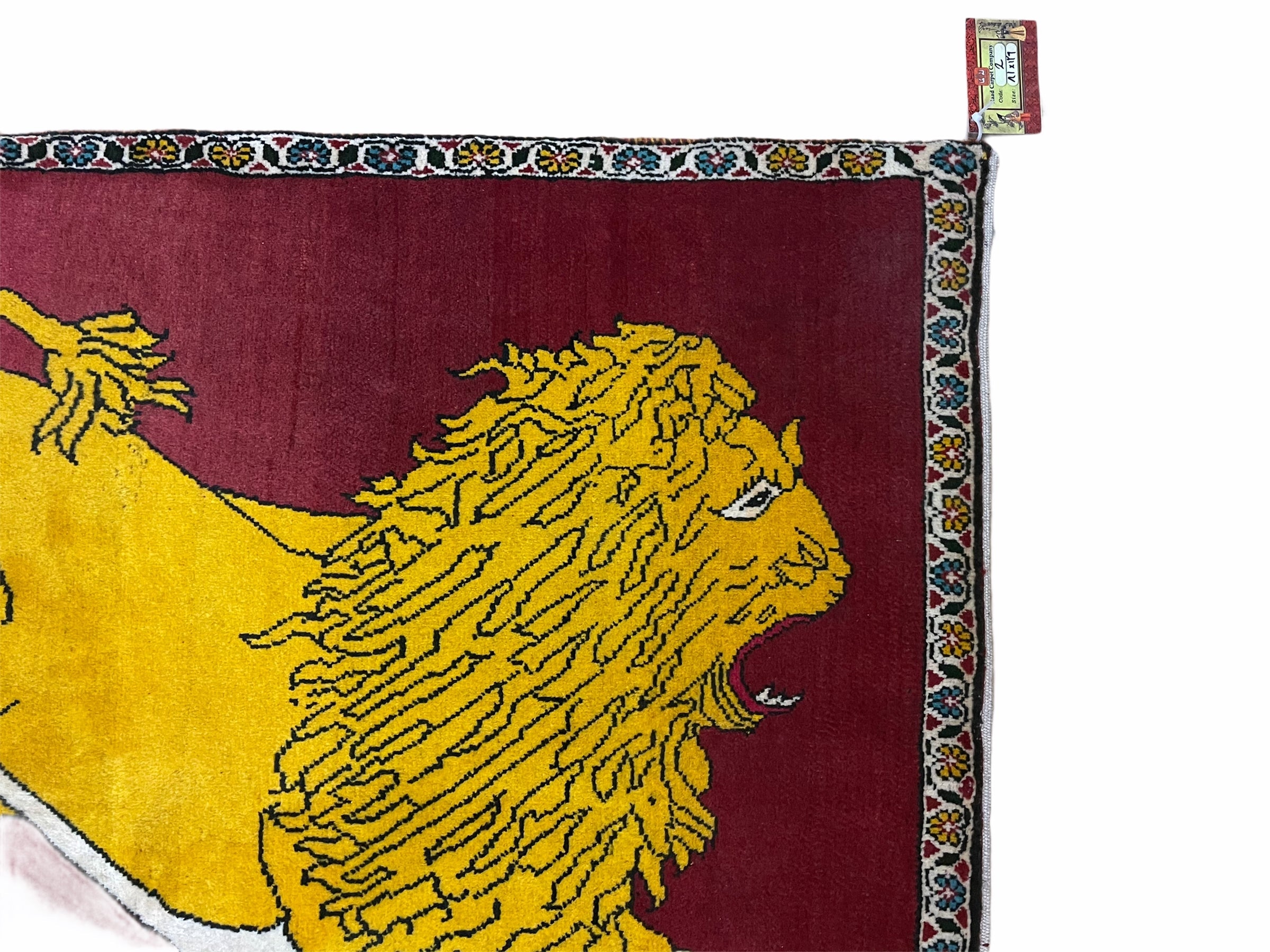 Persian Gabbeh Rug 3x4, Lion Pictorial, Red