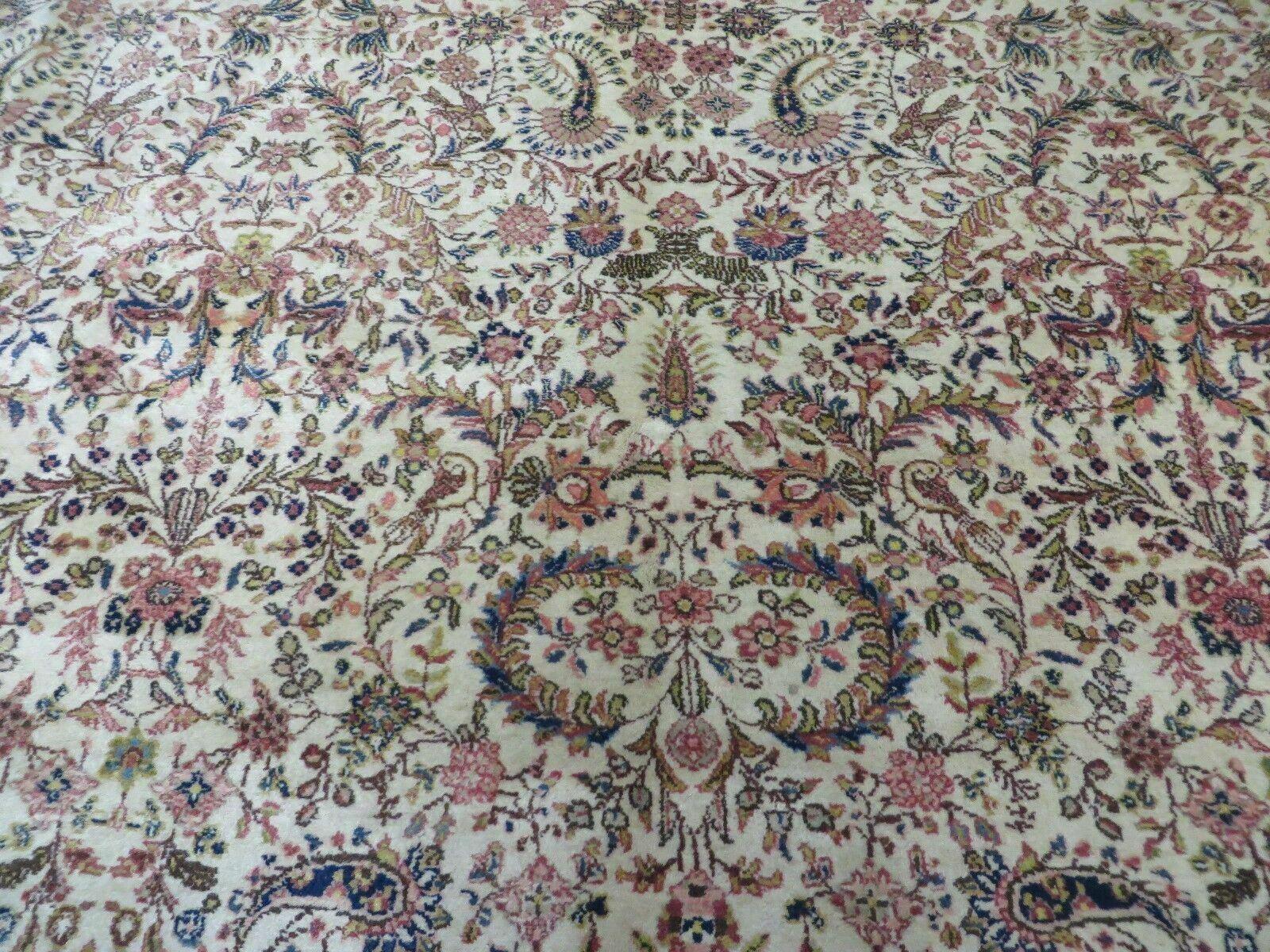 Persian Tabriz Rug 8x10, Bird Motifs Floral, Boteh Paisleys, Cream and Red, Handmade Wool Carpet