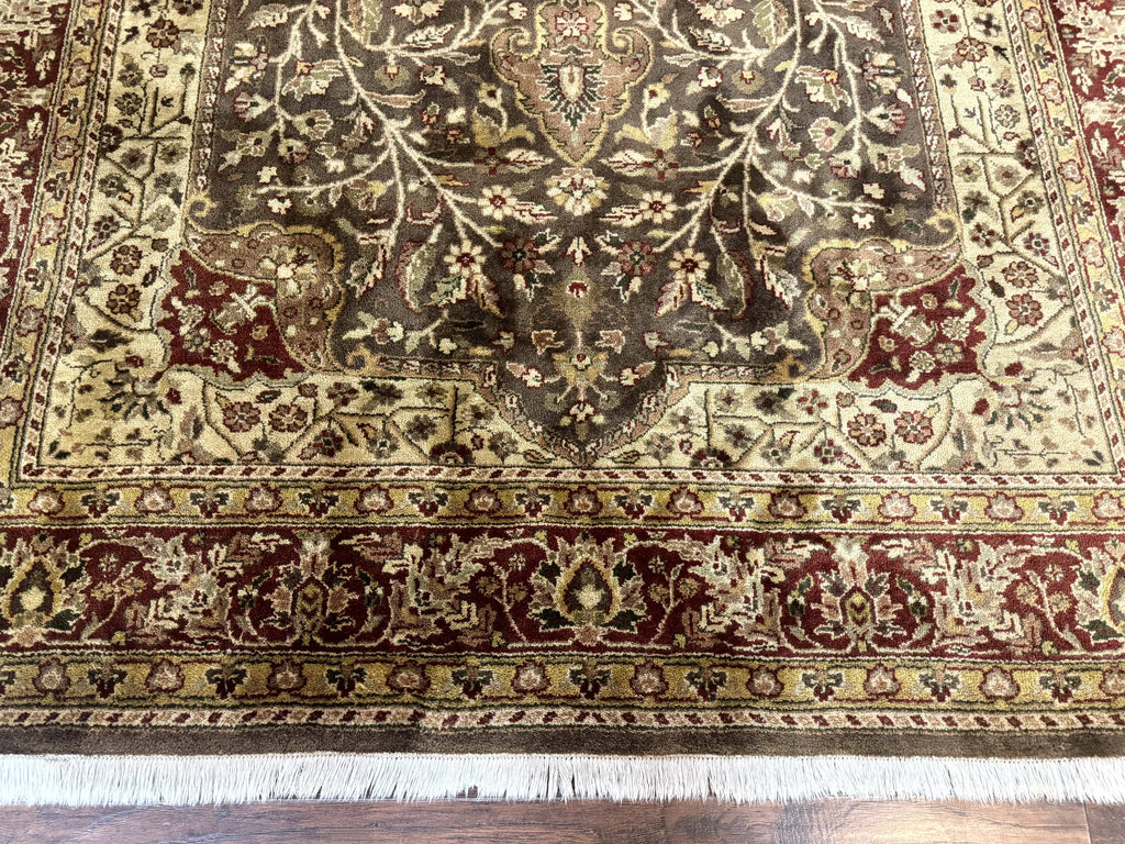 Indo Persian Rug 6x9, Wool Handmade Vintage Rug, Floral Cross Pattern