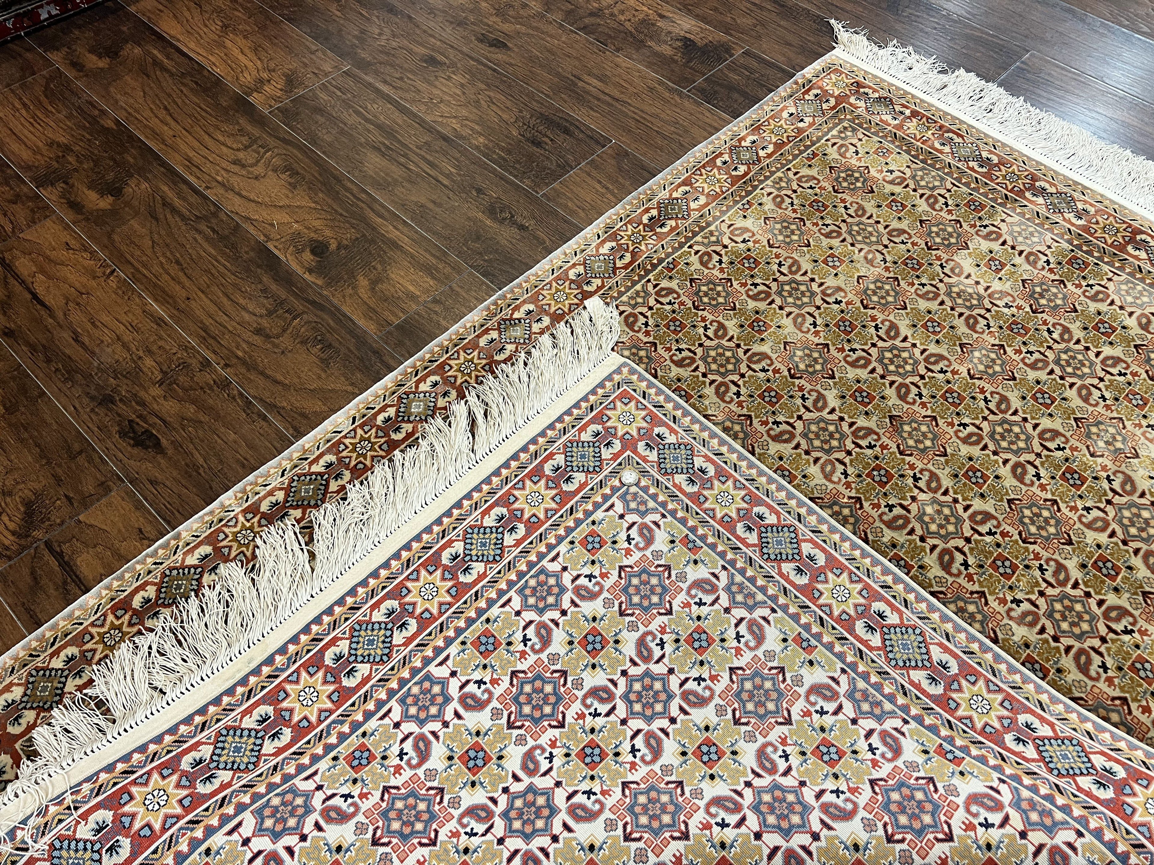 Turkish Kayseri Silk Rug 4x6, Hand Knotted Handmade Vintage Allover Pattern, Fine Silk Oriental Carpet 4 x 6 ft, Traditional Rug, Cream