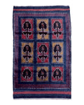 2' 9" X 4' 5" Vintage Handmade Tribal Wool Rug Balouchi Afghan Rug Blue Red 3x5