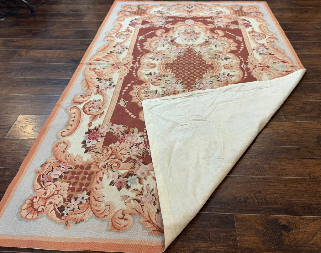 Vintage Needlepoint Rug 6x9, Aubusson Rug, Flatweave Wool Elegant Carpet, Medium Size, French European Design
