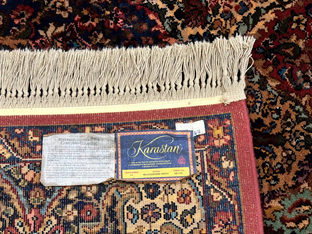 Karastan Rug 8.8 x 10.6, Multicolor Panel Kirman Rug #717, Original 700 Series, Wool