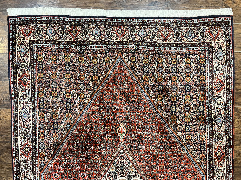 Persian Bidjar Rug 5x10, Wool Hand Knotted Vintage Carpet, Highly Detailed, Mahi Herati Pattern, 5 x 10 Oriental Rug