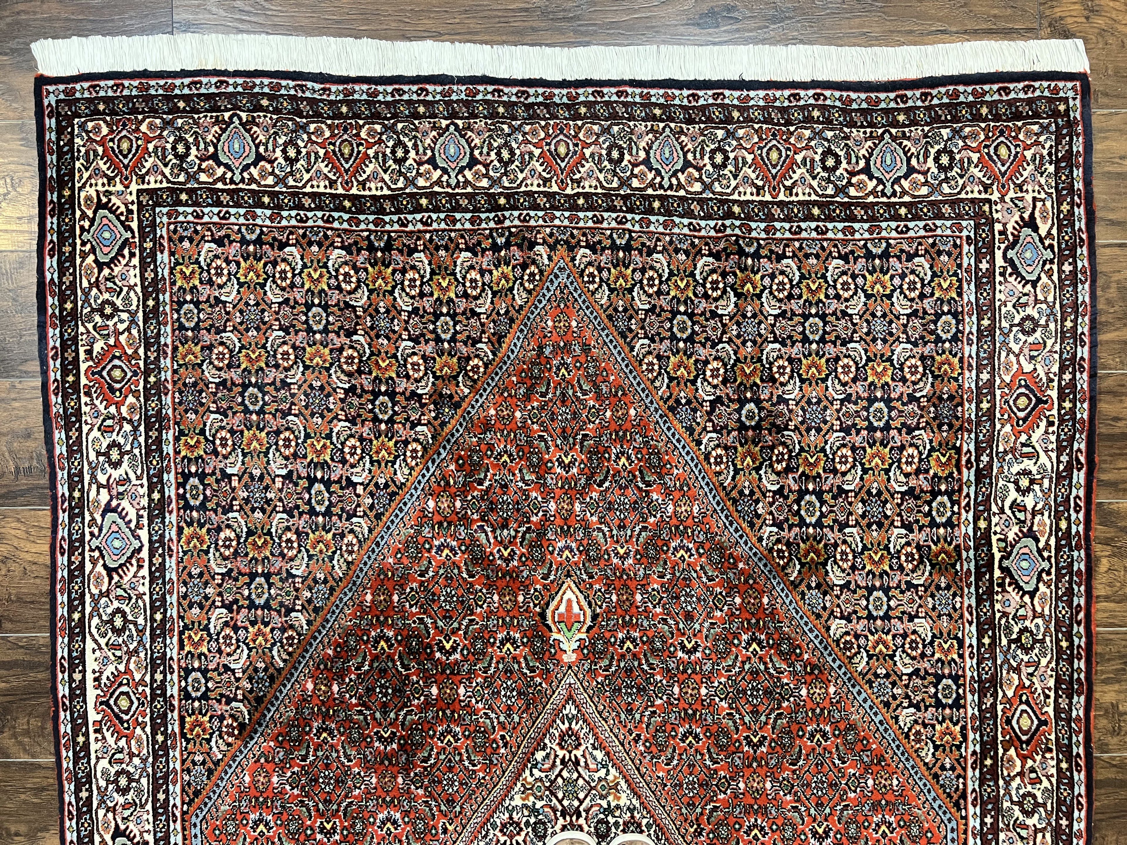 Persian Bidjar Rug 5x10, Wool Hand Knotted Vintage Carpet, Highly Detailed, Mahi Herati Pattern, 5 x 10 Oriental Rug