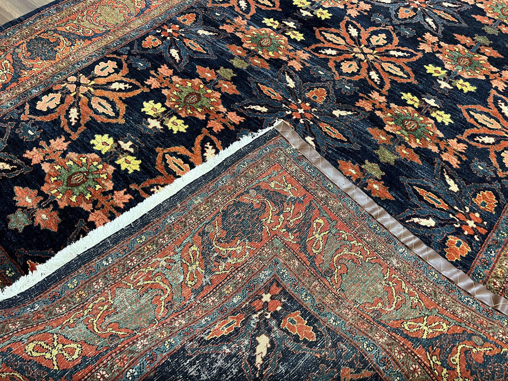 Wonderful Persian Rug 7x10, Navy Blue and Red, Allover Floral Pattern, Bidjar Carpet, Authentic Oriental Rug 7 x 10, Wool Hand Knotted Rug