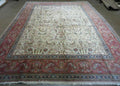 Persian Tabriz Rug 8x10, Bird Motifs Floral, Boteh Paisleys, Cream and Red, Handmade Wool Carpet