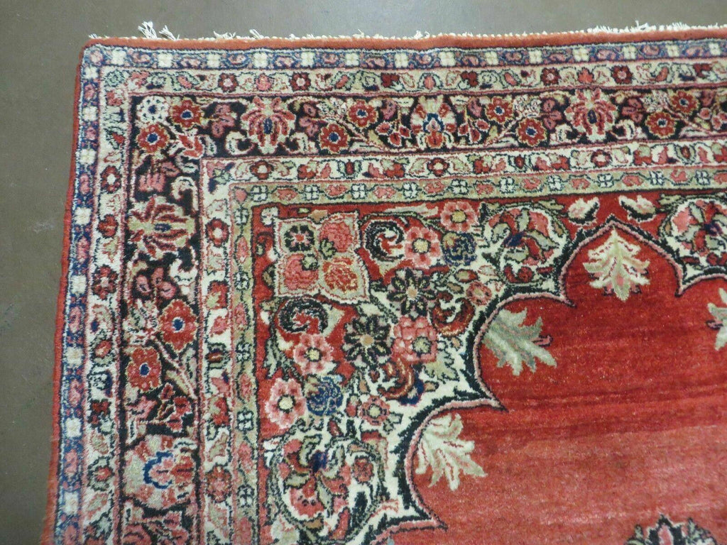 Antique Persian Sarouk Rug 5x8, Red, Semi Open Field, Hand Knotted, Wool
