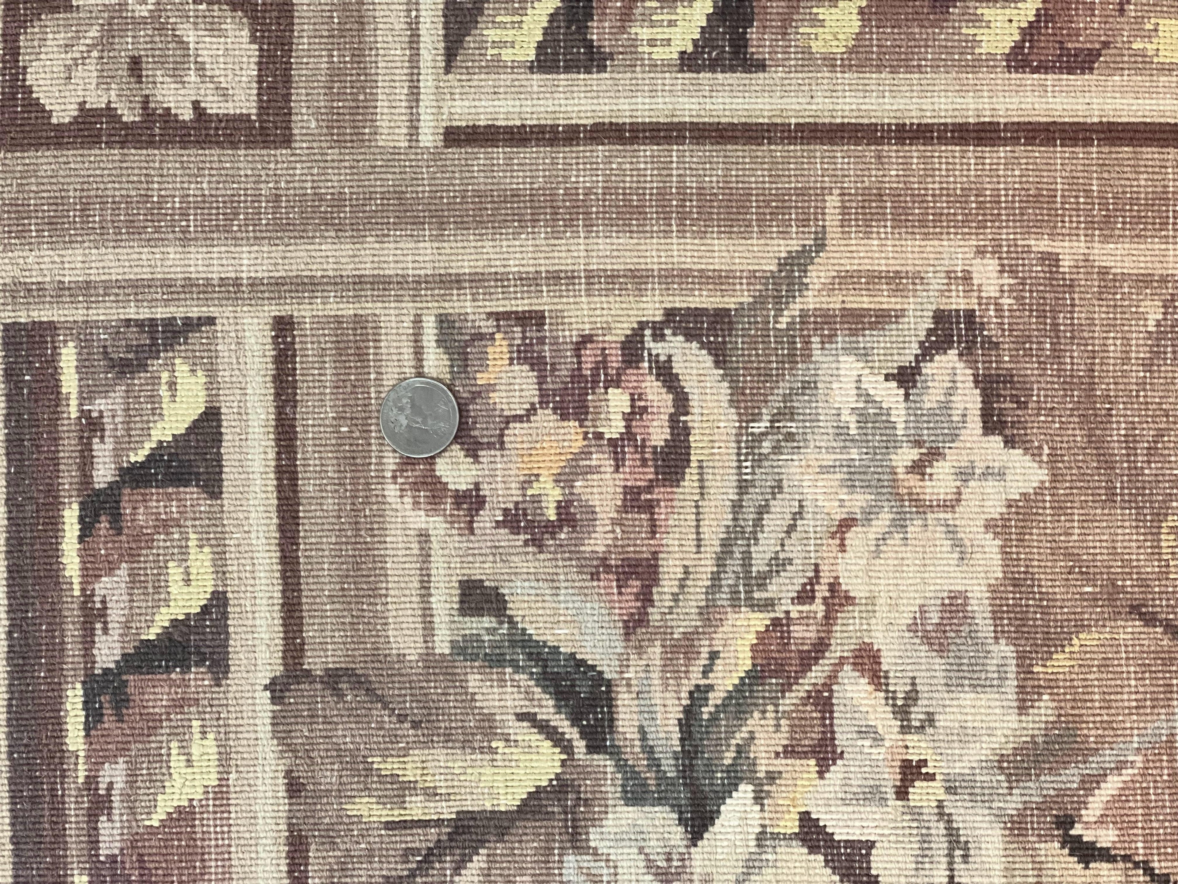 Aubusson Wool Rug 9x11, Wool with Silk Highlights, European Design, Vintage, Handmade, Floral, Fine 210 KPSI