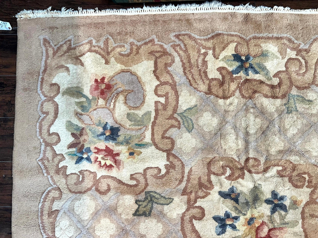 Indo Chinese Aubusson Wool Rug 11x16, Palace Sized Carpet, Oversized Handmade Vintage Rug, European Design