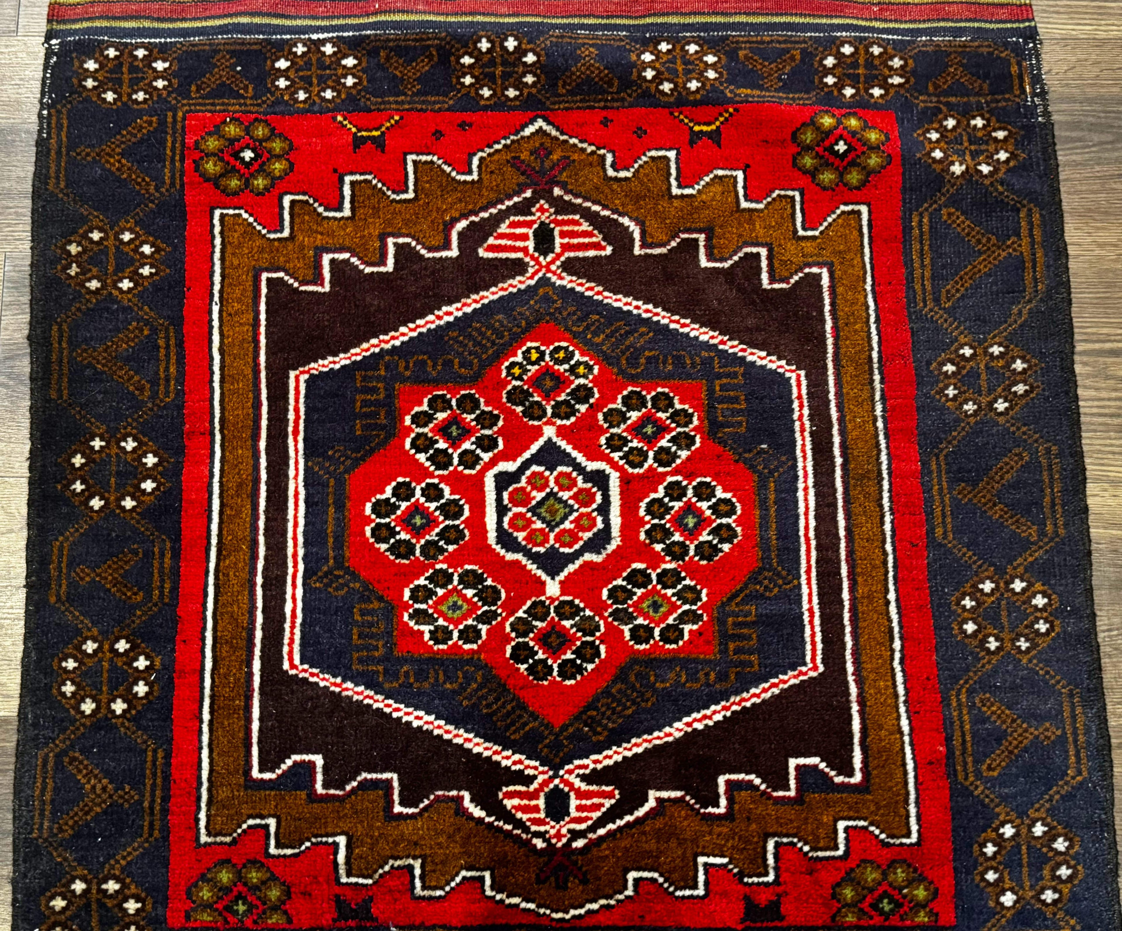 Afghan Rug 3x5, Tribal, Navy Blue, Wool, Handmade, Geometric, Rustic