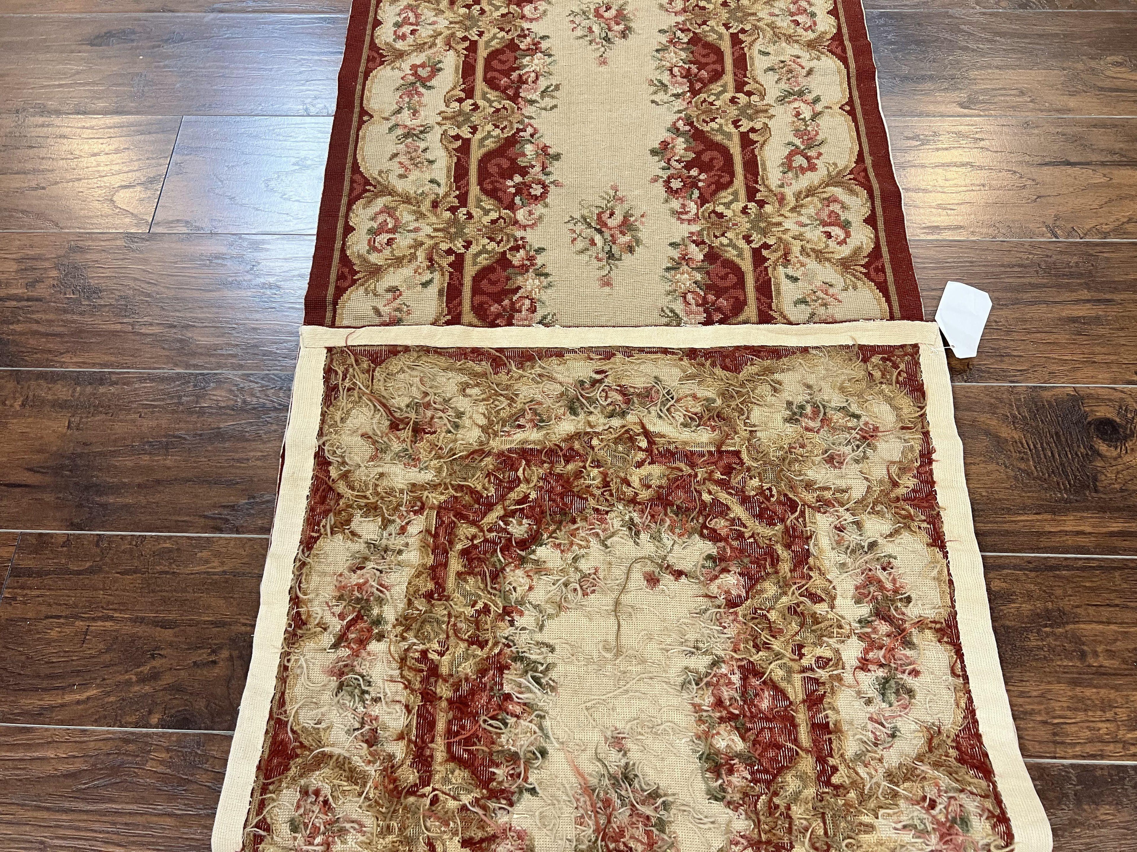 Needlepoint Runner Rug 2.5 x 10.7, Tan Runner Rug, Flatweave Runner, Aubusson European Design, Needlepoint Rug, Long Runner, Hallway Rug