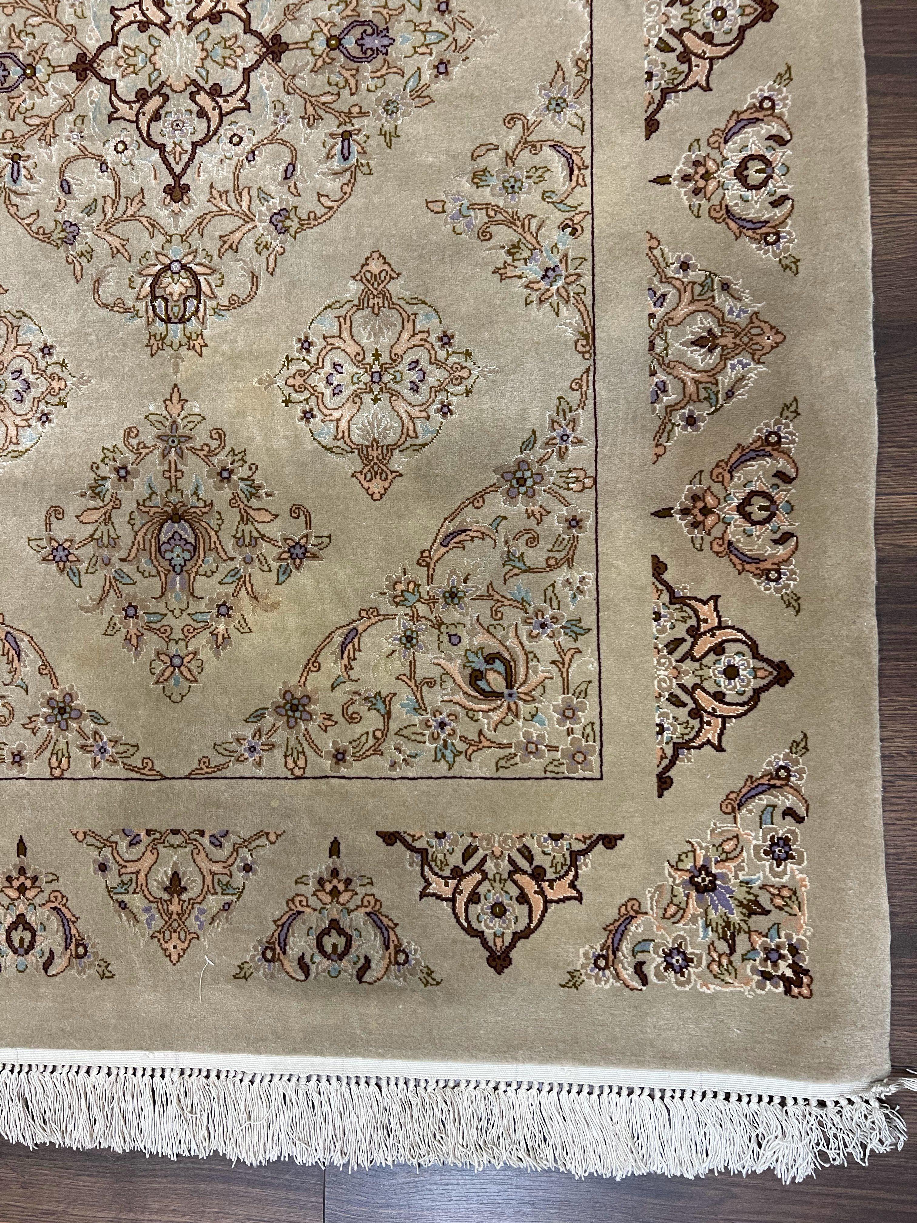 Very Fine Persian Isfahan Rug 3x5 ft with Signature, Kork Wool on Silk Foundation, Gray-Taupe Vintage Hand Knotted Oriental Carpet, 60 Raj 460 KPSI