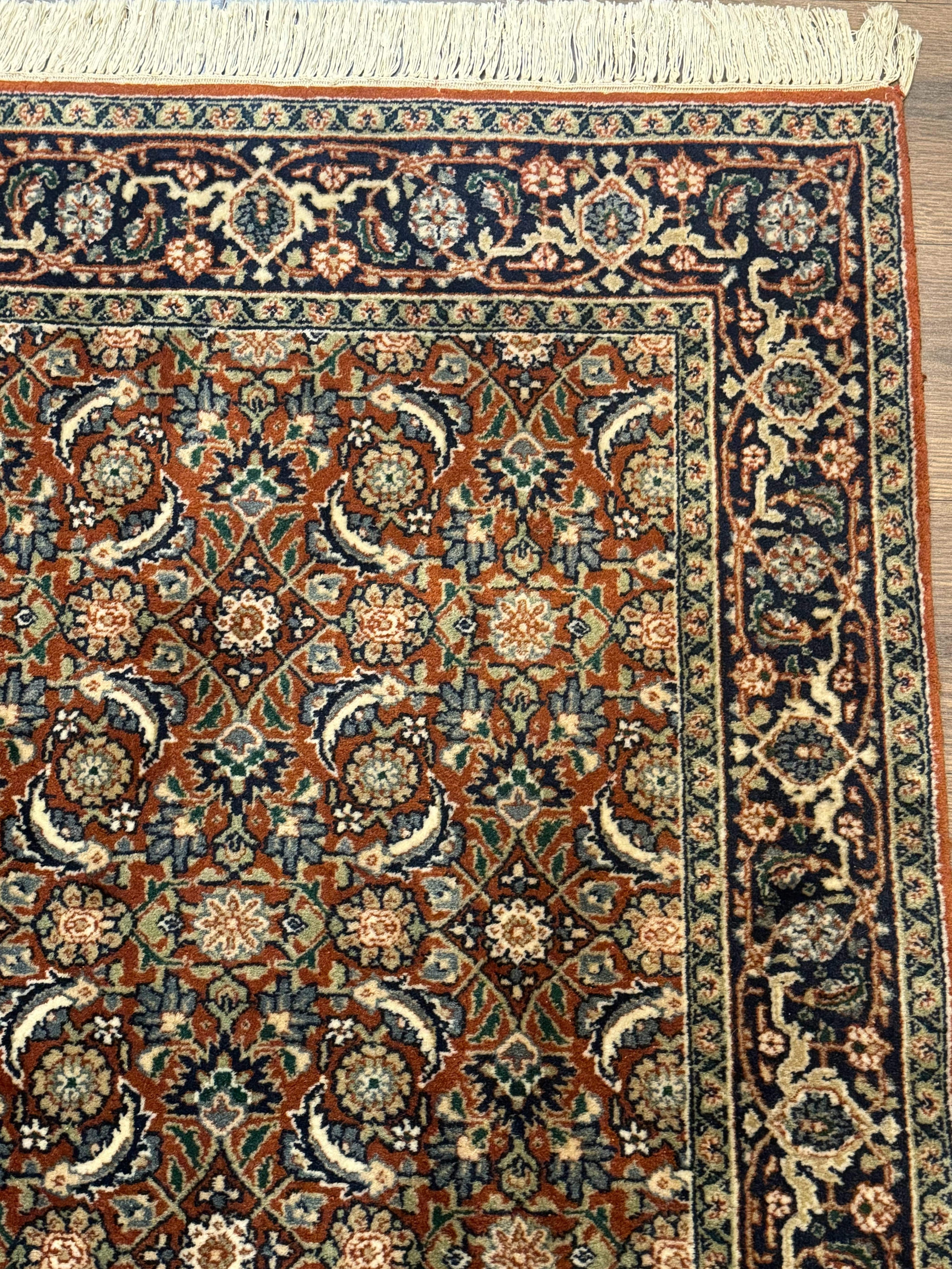 Indo Persian Bijar Rug 3x5, Red and Navy Blue, Allover Pattern, Fine Hand Knotted Wool Carpet