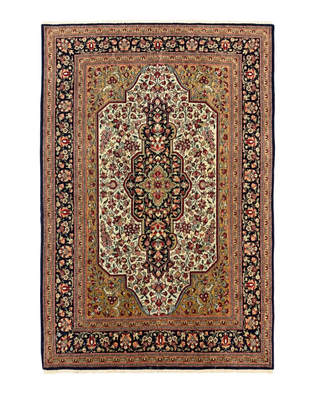 Persian Qum Rug 3.6 x 5, Kork Wool, Very Finely Hand Knotted 325 KPSI, Rare, Semi Antique
