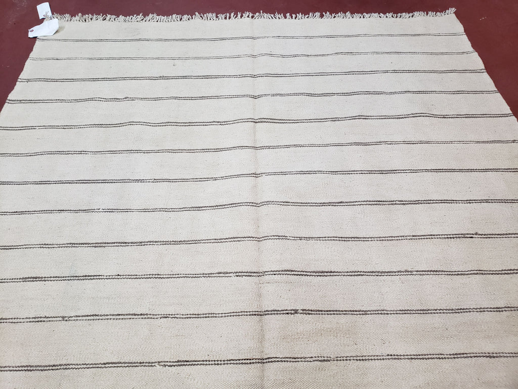 New Turkish Kilim Rug, Striped Area Rug, Southwestern Style, Off-white/Ivory Color, 5x8 Kilim Carpet, Hand-Knotted, Flatweave, Wool