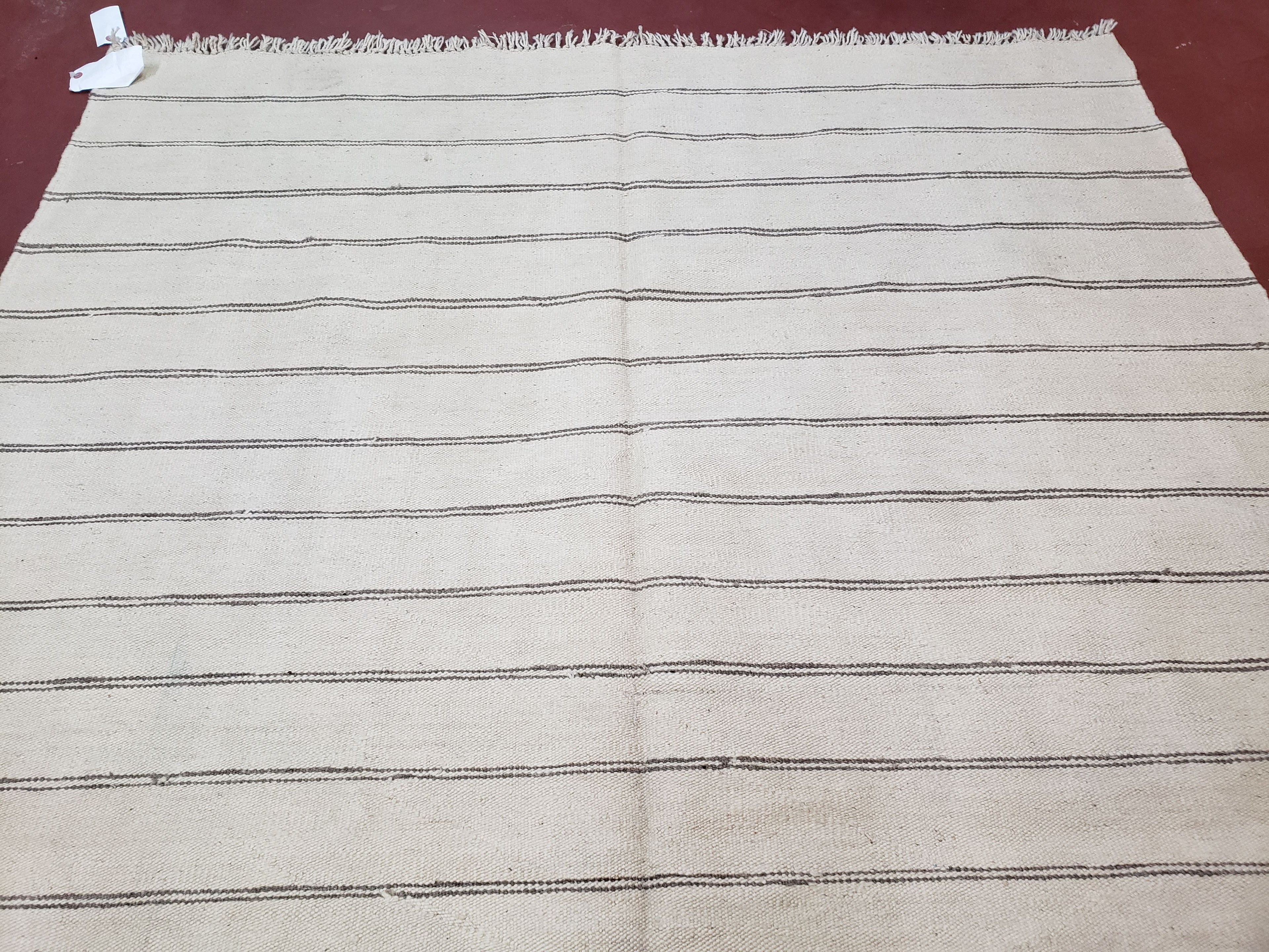 New Turkish Kilim Rug, Striped Area Rug, Southwestern Style, Off-white/Ivory Color, 5x8 Kilim Carpet, Hand-Knotted, Flatweave, Wool