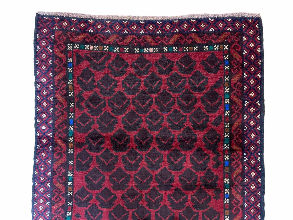 2' 8" X 4' 6" Vintage Handmade Tribal Wool Rug Balouchi Rug Afghan Rug Red Blue