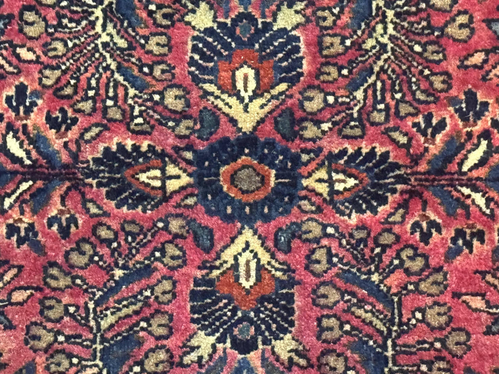 Small Antique Persian Sarouk Rug 2x2 ft, Red 1920s Wool Rug