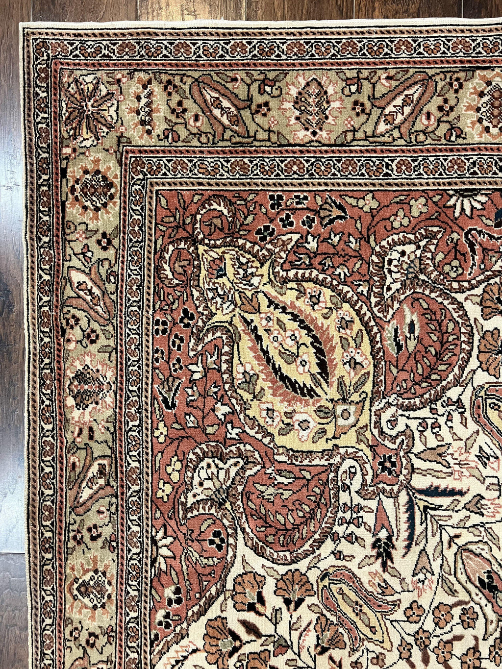 Turkish Sivas Rug 9x12, Handmade Vintage Wool Carpet, Cream Ivory