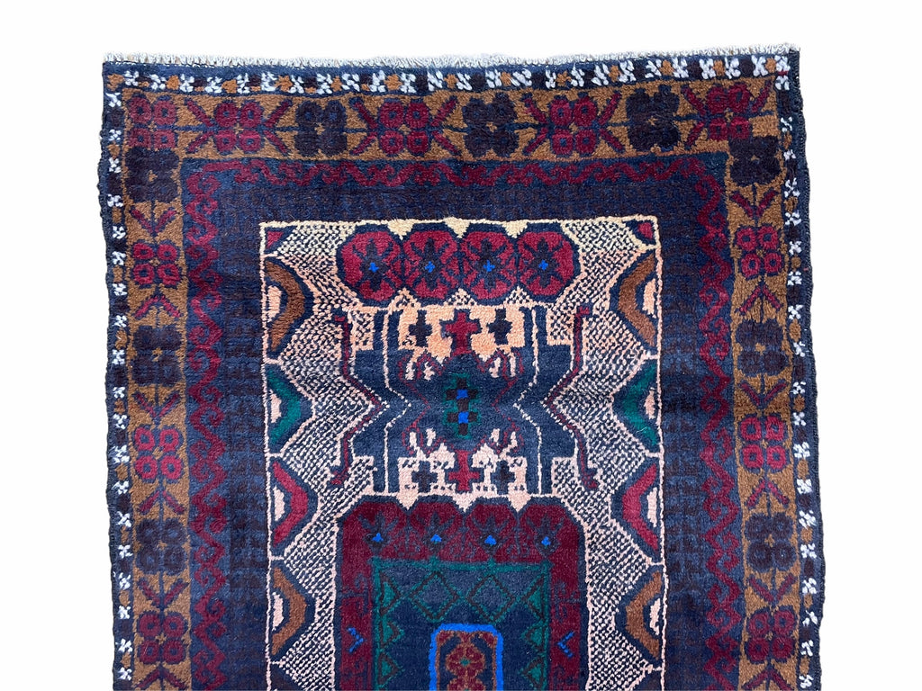 3 X 5 Vintage Handmade Tribal Wool Rug Balouchi Rug Afghan Rug Red Beige Nice