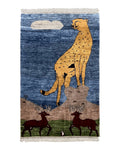 3 x 5 Handmade New Vintage Wool Blue Rug Leopard Lion Jaguar Deer Organic Dyes