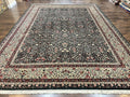 Large Sino Persian Rug 10x14, Wool Hand Knotted Vintage Carpet, Dark Green & Beige, Kirman Floral Rug, Fine Weave, Traditional, Large