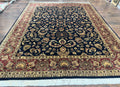Indo Persian Rug 8x10, Navy Blue and Red, Floral Allover, Hand Knotted Vintage Wool Carpet, Indo Sarouk