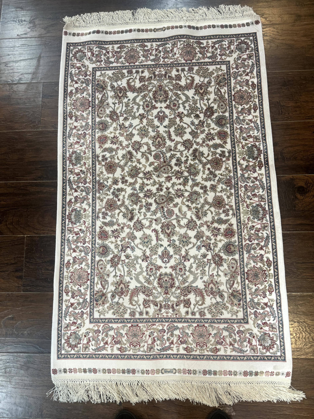 Small Turkish Silk Rug 2.6 x 4, Ivory, Allover Design, Bamboo Silk